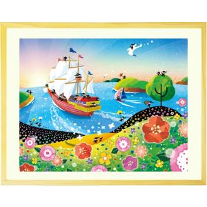 絵画 海 インテリア 朝日 (輝きの朝/Mプラスサイズ) 額入り 風景画