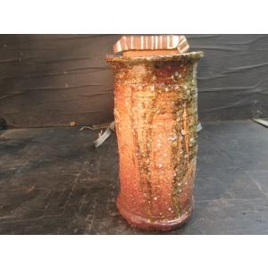 加藤舜陶 灰釉 彫文 壷 花瓶 花器 花入 花生 共箱 陶器 陶芸 作家