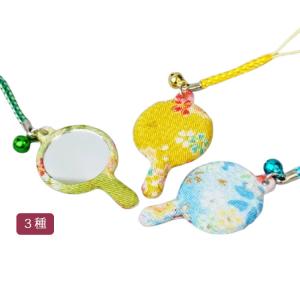 ミラーストラップ 蒔絵風 鶴 鈴付き 全4色 (ブラック/ゴールドー