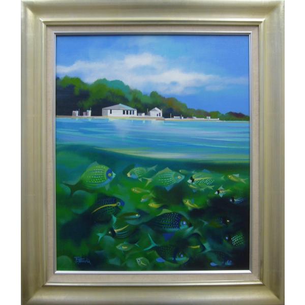 絵画 油絵 竹内敏彦 肉筆油絵 グリーンの輝き F12 送料無料 : アート