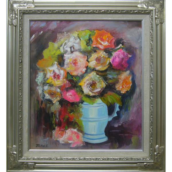 絵画 油絵 田村隆枝 肉筆油絵 静物画 バラと薔薇 F8送料無料 : アート