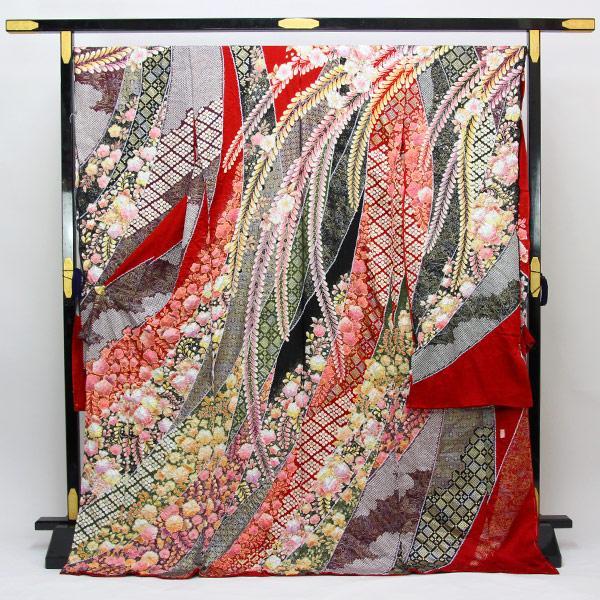 着物 振袖 辻が花 翠山工房 桐屋 謹製 翠山落款入り 金通し生地 未