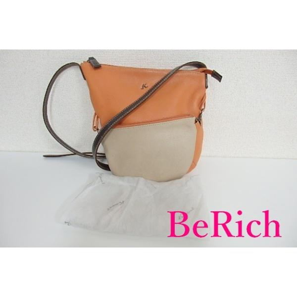キタムラ ショルダーバッグ オレンジ ベージュ レザー Kitamura 【中古