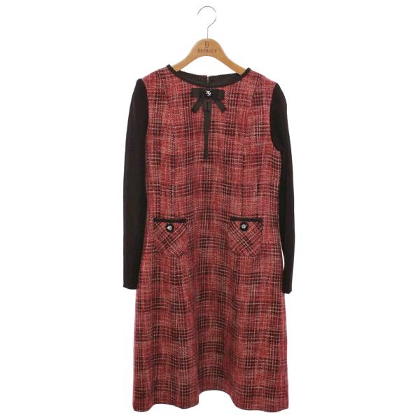 スーパービューティー ワンピース 42 レッド チェック柄 ビジュー