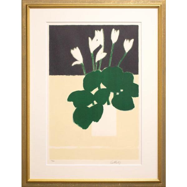 ベルナール ・ カトラン 「 白いシクラメン 」 リトグラフ ( 石版画