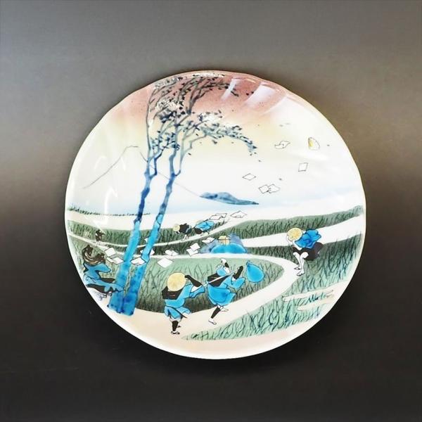 九谷焼 北斎 駿州江尻 5号飾皿：美山窯 葛飾北斎 浮世絵 九谷アート