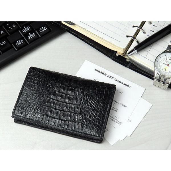 名刺入れ 本革 カイマンクロコダイル カードケース ブラック 黒