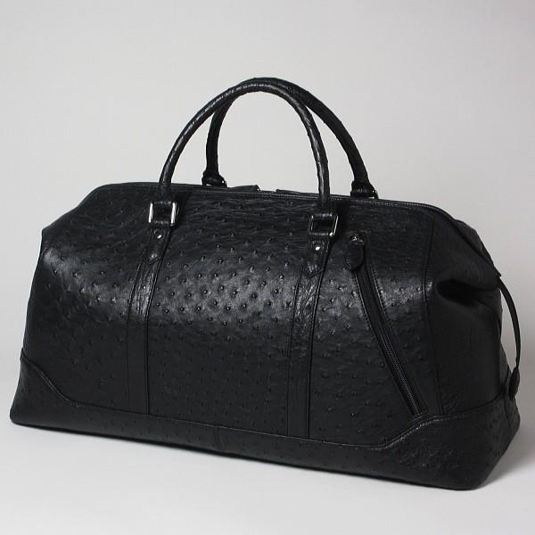 本革 オーストリッチ ボストンバッグ 旅行用バッグ ブラック 機内