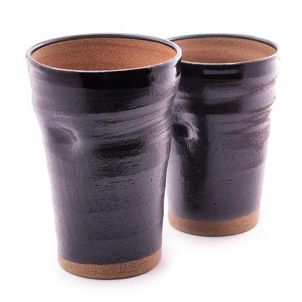 九谷焼 ビアカップ 黒釉 ペア ( 和窯 退職祝い 定年 陶器 ビールグラス
