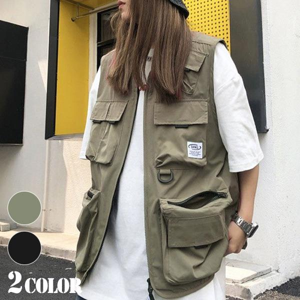 ベスト マルチポケット ミリタリーベスト カーゴベスト カーキ