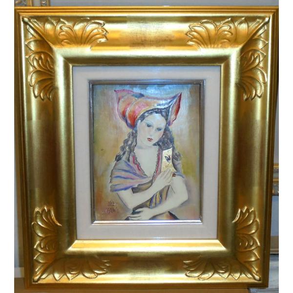 インテリア 人物 絵画 油絵 小澤勇寿郎 作 「仮面の少女」 0号サイズ