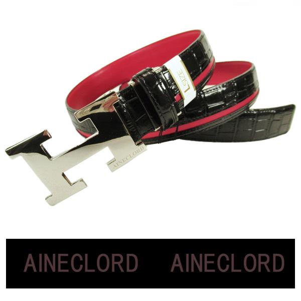 アイネックロード 牛革ベルト (最長116cm／黒赤）メンズ ロング 本革