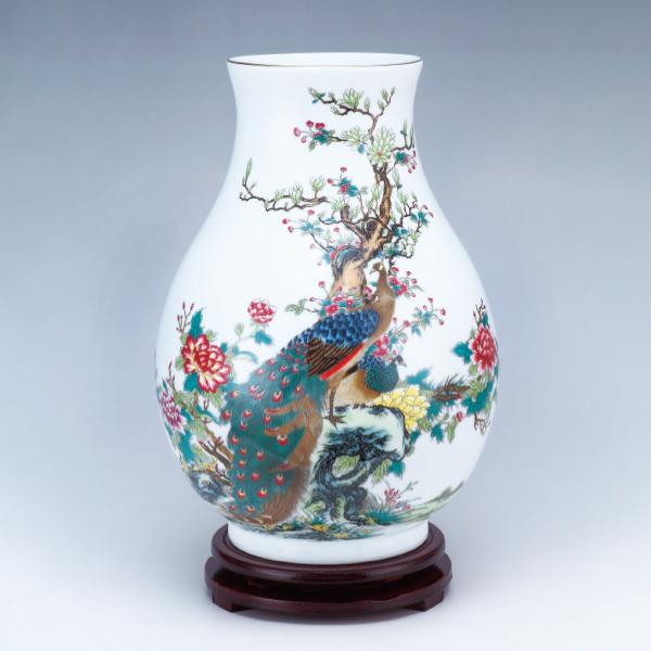 中国 粉彩 孔雀牡丹圖小壺 送料込み250930 中国 粉彩 孔雀牡丹圖小壺