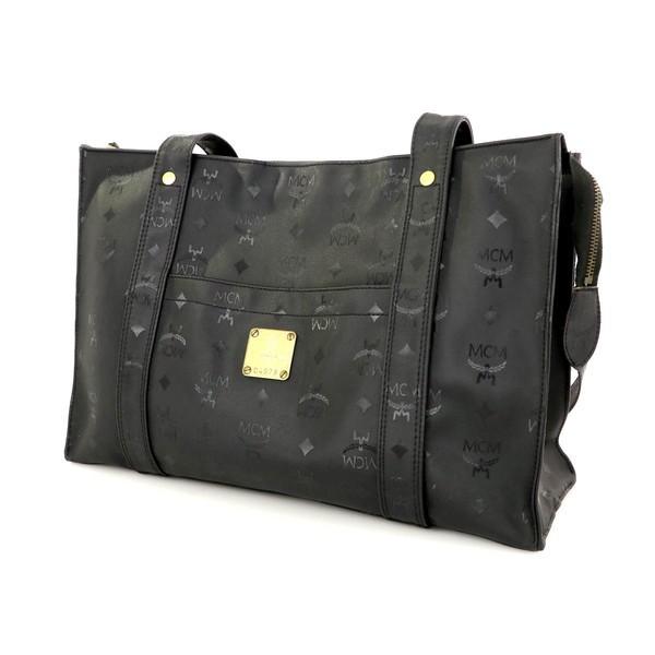 エムシーエム MCM ブラック ナイロン トートバッグ ロゴプレート金具