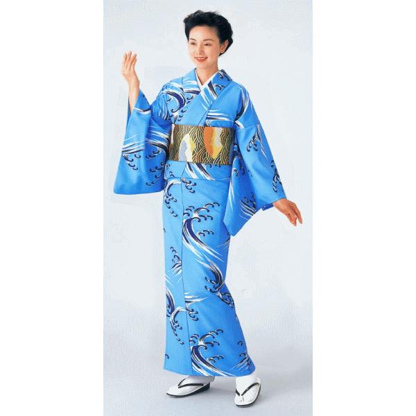 小紋 着物 反物 レディース 踊り 舞台 おしゃれ モダン 波頭 青 洗える