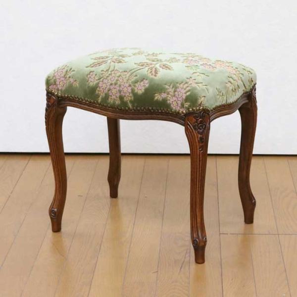 イタリア製 スツール 金華山 グリーン 猫脚 木製 完成品 オットマン