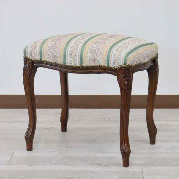 イタリア製 スツール グリーンストライプ 猫脚 木製 完成品 オットマン