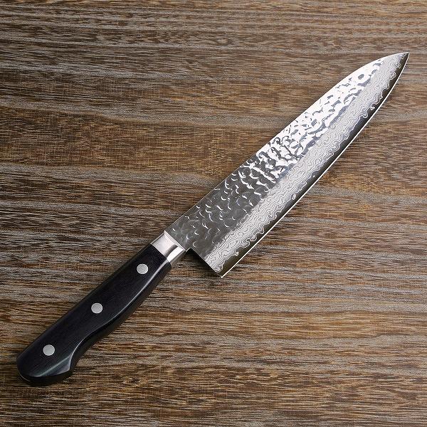 牛刀 両刃 210mm V金10号 割込み ステンレス 磨き槌目ダマスカス17層