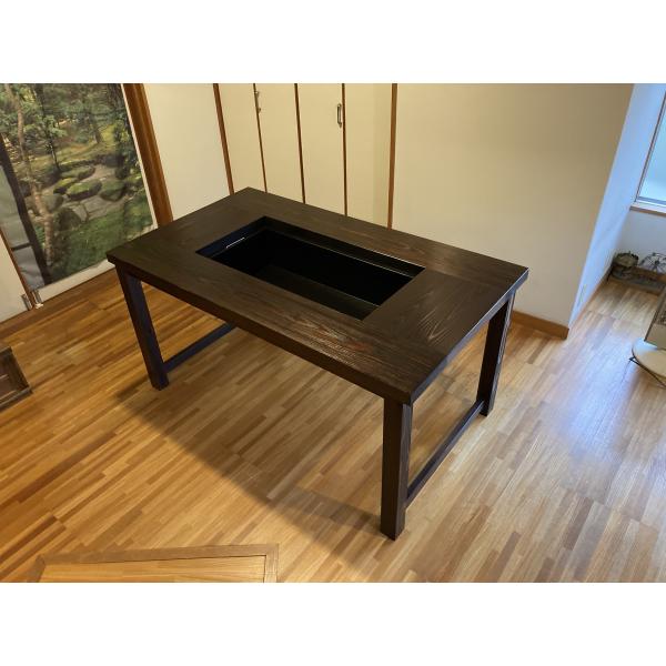 大型ダイニング囲炉裏テーブルと木製椅子4脚のセット テーブル