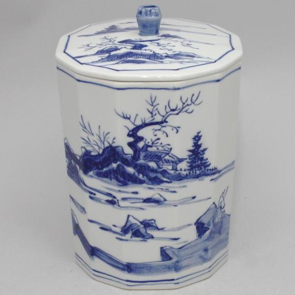 茶道具 水指 水器 細水指 十二角 染付山水 西尾瑞豊作 桑小卓用 茶道