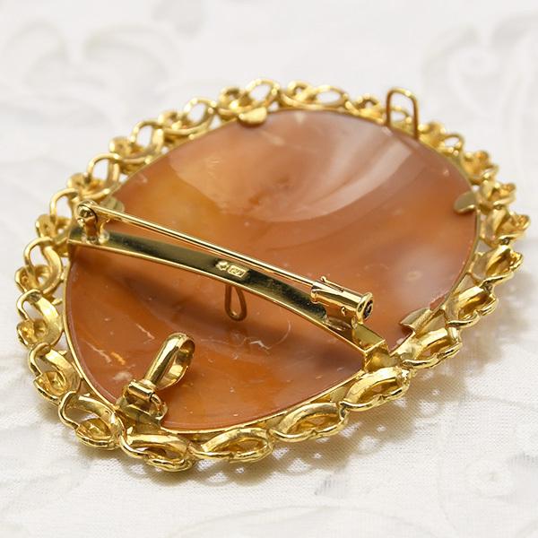 シェル カメオ ブローチペンダント K18YG 緻密な彫刻が美しい