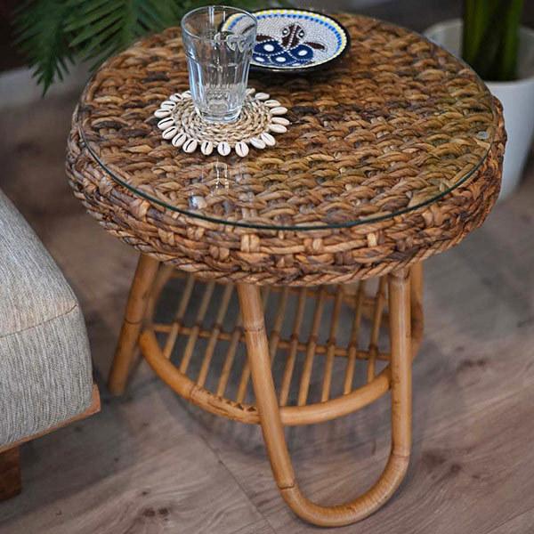 ローテーブル ハワイアンリゾート風 ラタン バナナリーフ材 Ohana 直径