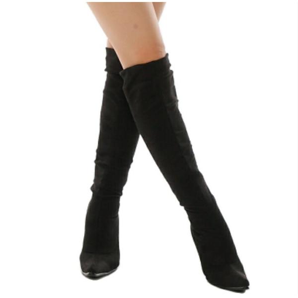 ニーハイソックスブーツ スエード調 あったかブーツ くしゅくしゅ