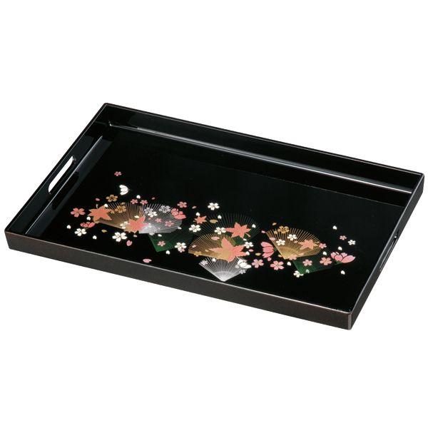 みよし漆器本舗 紀州塗り 尺6寸 長手盆 黒 錦春秋 お盆 トレー トレイ