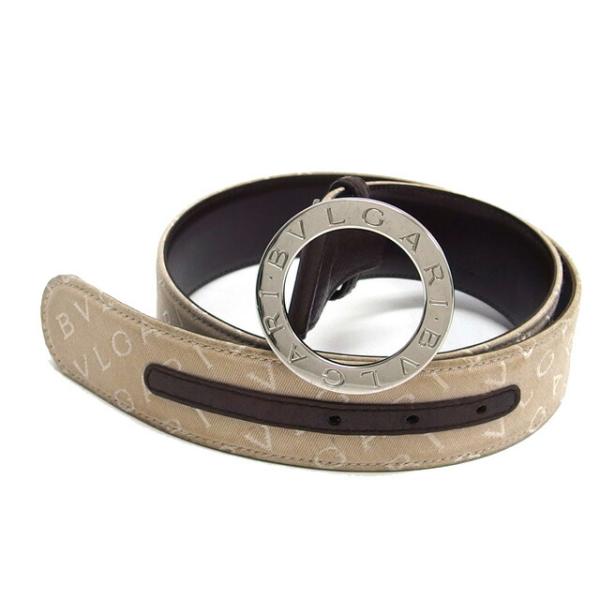 ブルガリ ブルガリブルガリ ロゴマニア ベルト ベージュxこげ茶[訳あり