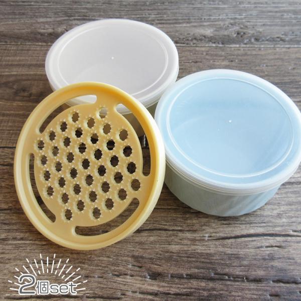 昭和レトロ 保存容器 2個セット（おろし付き）/ ストッカー 蓋物 陶器