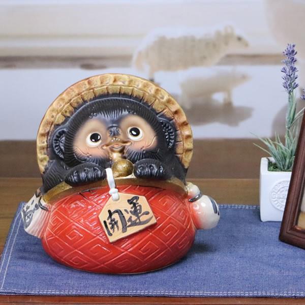 信楽焼 7号ガマグチ狸(赤色) たぬき タヌキ 狸 開運 縁起物 可愛い