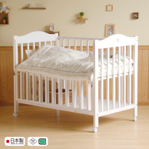 石崎家具 日本製「ベビーベッド NEWプロヴァンス（WH）ホワイト」 ハイ