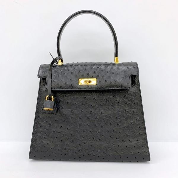 オーストリッチ ハンドバッグ カバン ワンハンドル レザー 本革 鍵付き