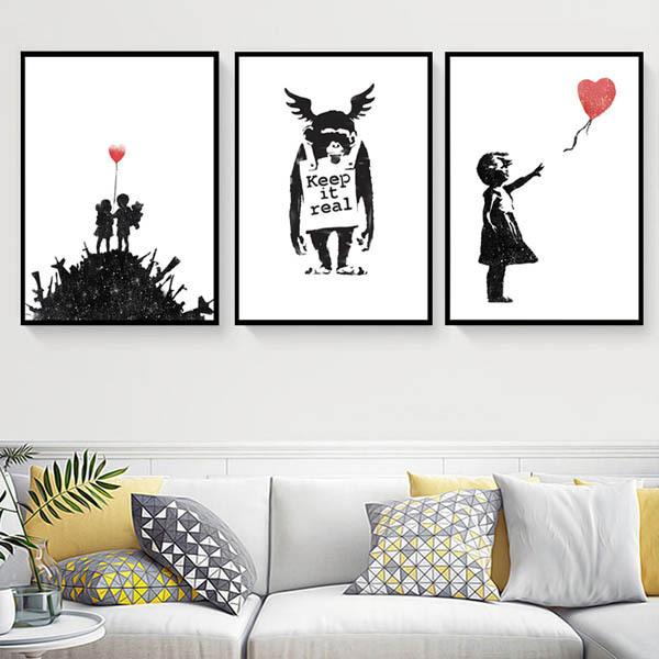 単品 33×43cm アートパネル 枠付きフレーム絵画 バンクシー 風船と少女