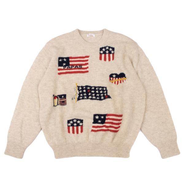 PAPAS（パパス） ウール星条旗織りニットセーター オフベージュ赤紺L位