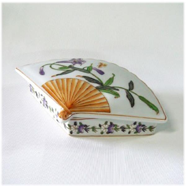 陶器製 扇型 花柄 小物入れ)小物入れ 陶器製 ふた付き アクセサリー