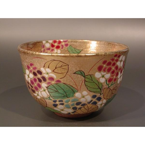 茶道具 抹茶茶碗 金砂子 紫陽花、 京焼 伝統工芸士 小倉 亨作 : 佐藤