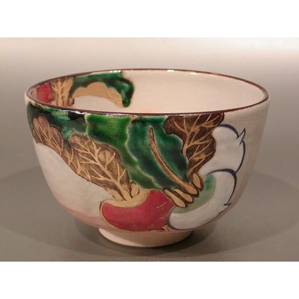 茶道具 抹茶茶碗 乾山写 紅白蕪（かぶ）、京都 鈴木一点作、桐共箱