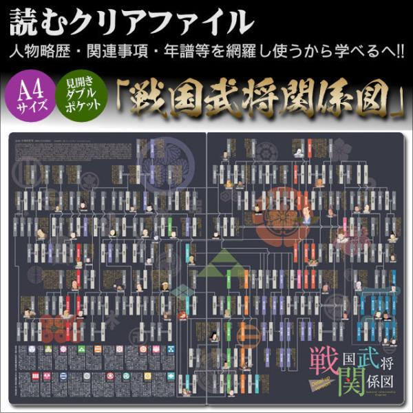読むクリアファイル 戦国武将関係図 見開きダブルポケット式 A4版 歴史
