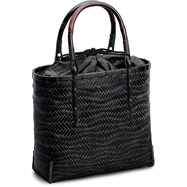 在庫要確認 荒波網代バッグ 竹手 W26cm 黒 茶 国産 日本製 別府産 かご