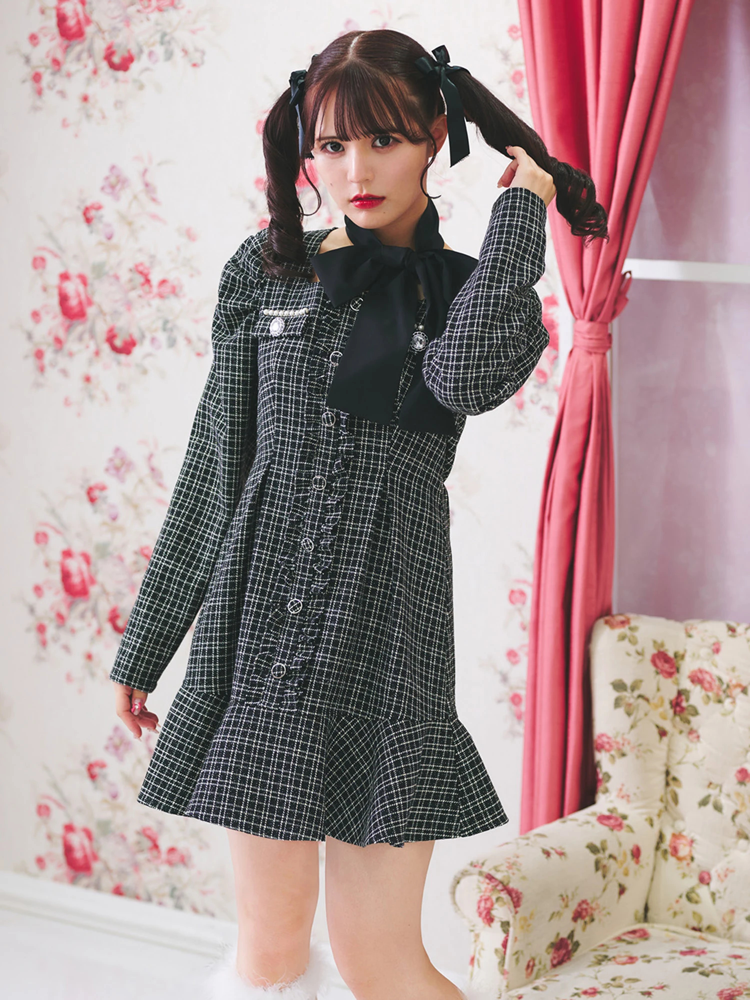 リボンスカーフ ツイードレディーワンピース - Ank Rouge(アン