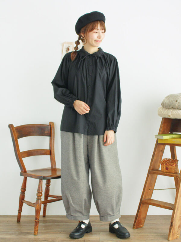 セール】 オーバーレース襟ブラウス（ネイビー/トップス/シャツ