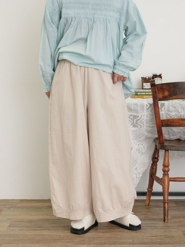 セール】 【M/Lサイズ】裾切替ギャザーワイドパンツ（モカ/ネイビー