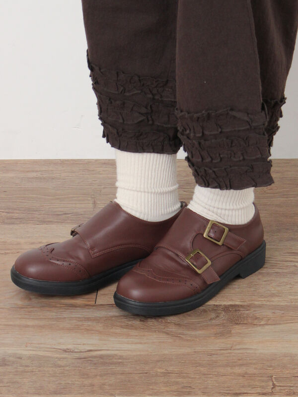 セール】 ダブルモンクストラップシューズ（ブラック/ブラウン