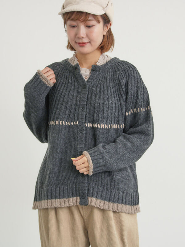 セール】 ラウンド切替ステッチ前後2WAYニット（オフホワイト