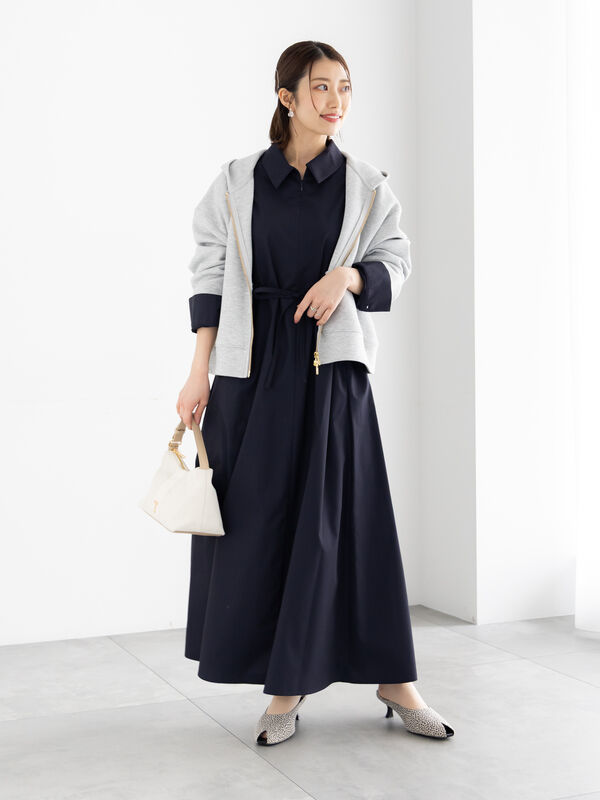 サイドホックフロントジップワンピース（サックスブルー/ブルー