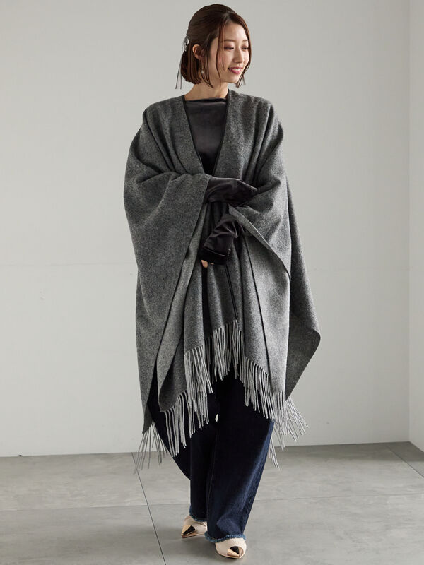 セール】 ウールポンチョ（グレー/ブラウン/アクセサリー/ストール