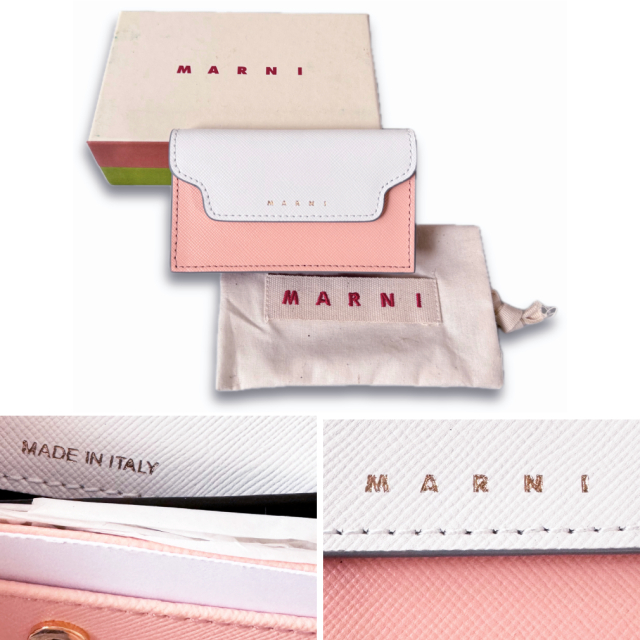 マルニ レザー バイカラーカードケース(名刺入れ） ピンク×白 MARNI