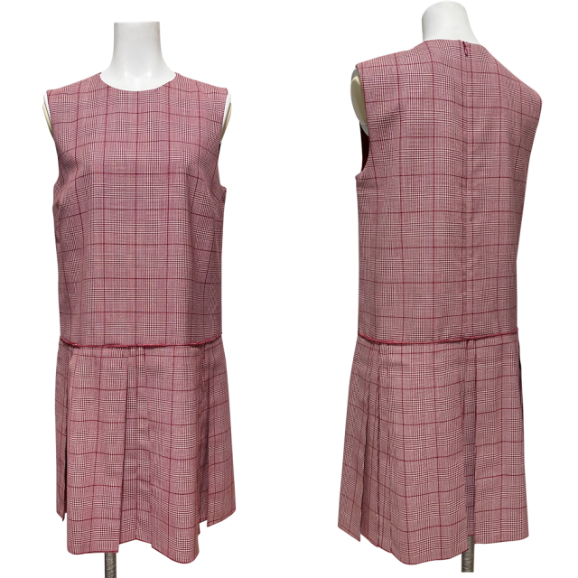 レッドヴァレンティノ プリーツワンピース グレンチェック ボルドー