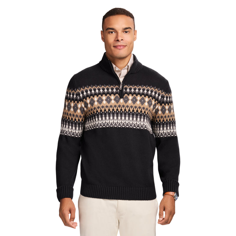 Holiday Fairisle Quarter Zip Sweater - Black – IZOD